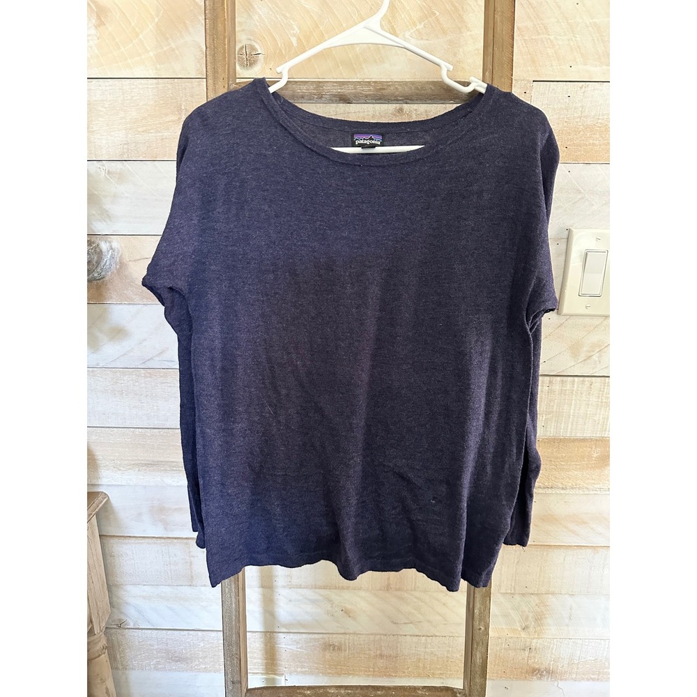 Patagonia Womens Long Sleeve Knit Top Purple Relaxed Fit Crew Neck Pullover L